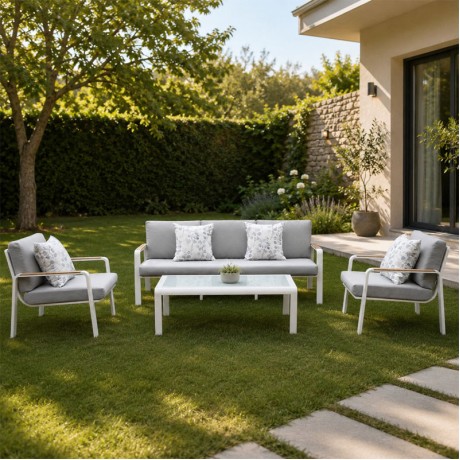 LATINO Set (4pcs) Alu White/Cushions Light Grey