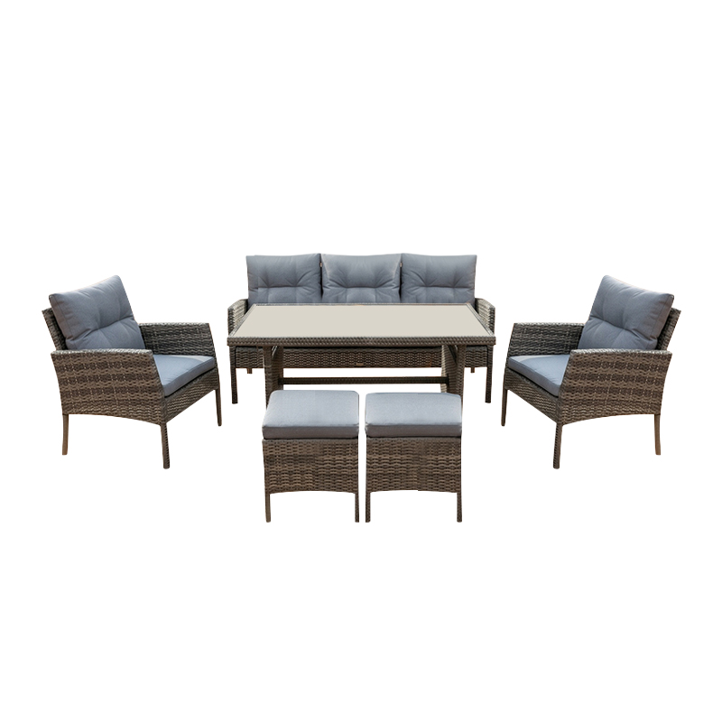 CALIFORNIA Set Steel K/D (6pcs) Twin Wicker Grey/Cushions Grey