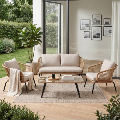 SALSA Alu PLUS Set (4 pcs) Black/Wicker Natural, Cushion Ecru