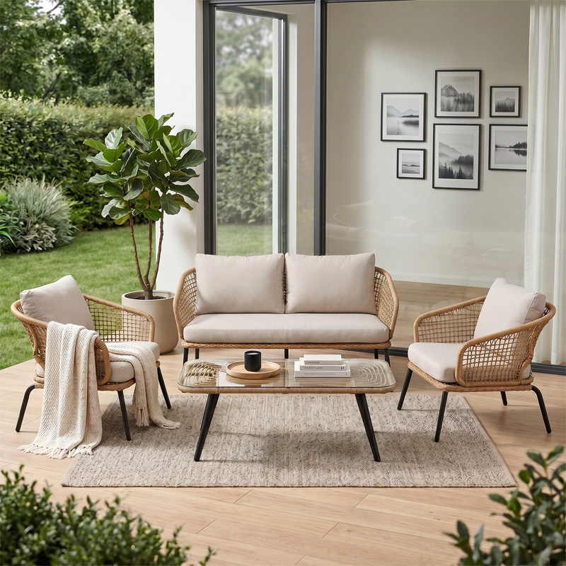 SALSA Alu PLUS Set (4 pcs) Black/Wicker Natural, Cushion Ecru