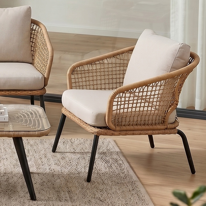 SALSA Alu PLUS Set (4 pcs) Black/Wicker Natural, Cushion Ecru