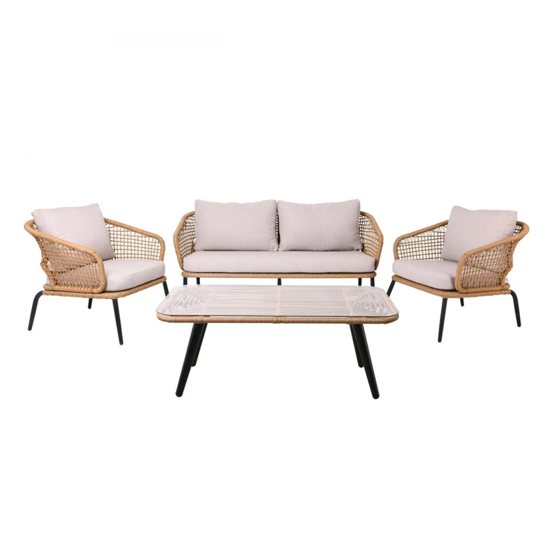 SALSA Alu PLUS Set (4 pcs) Black/Wicker Natural, Cushion Ecru
