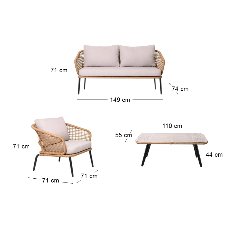 SALSA Alu PLUS Set (4 pcs) Black/Wicker Natural, Cushion Ecru