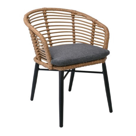 SALSA Alu STACK Armchair Black/Wicker Natural, Cushion Grey