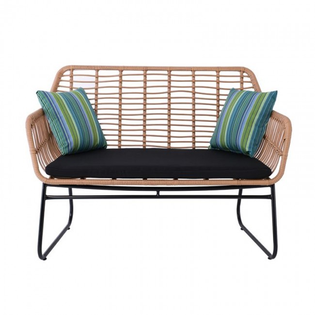 SALSA Καναπές Κήπου 2Θέσιος Μέταλλο Βαφή Μαύρο, Wicker Φυσικό, Μαξιλάρι Μαύρο 120x70x86cm