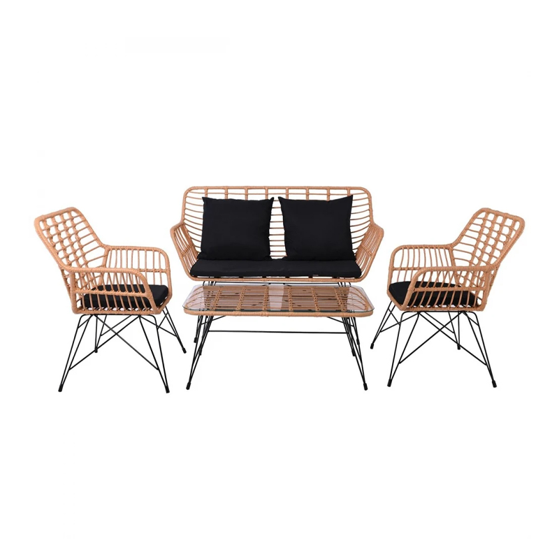 SALSA Set Σαλόνι Κήπου Μεταλ. Μαύρο, Wicker Φυσικό: Τραπέζι + Καναπέ 2Θέσιο + 2 Πολυθρόνες