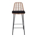SALSA Bar Stool-Pro with Cushion, Metal Black/Wicker Natural