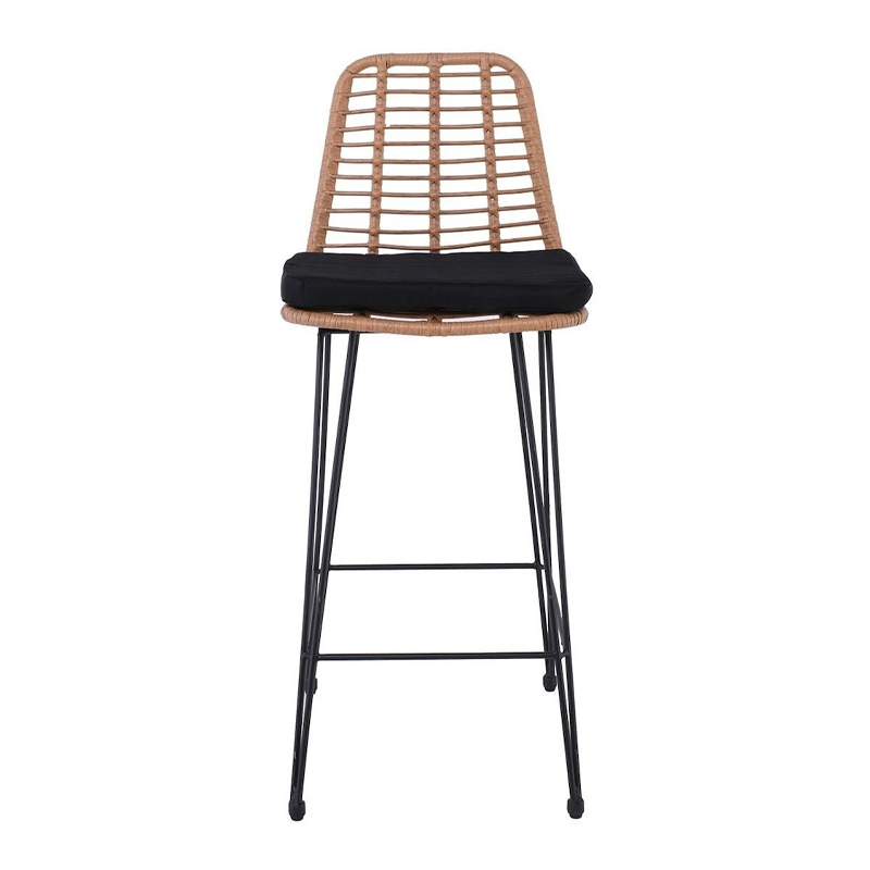 SALSA Bar Stool-Pro with Cushion, Metal Black/Wicker Natural