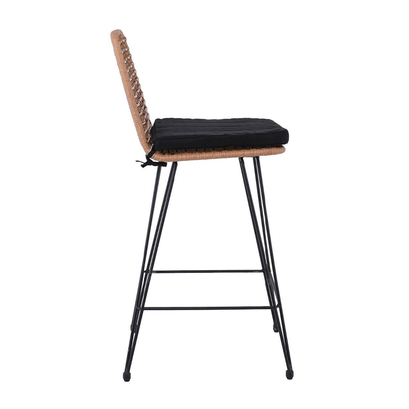 SALSA Bar Stool-Pro with Cushion, Metal Black/Wicker Natural