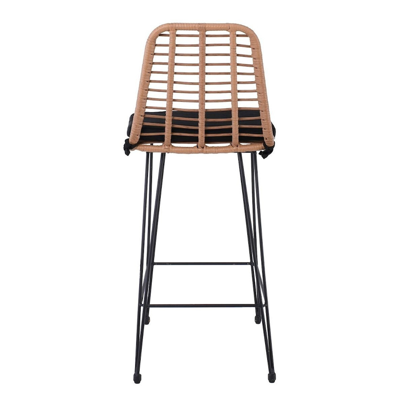 SALSA Bar Stool-Pro with Cushion, Metal Black/Wicker Natural