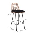 SALSA Bar Stool-Pro with Cushion, Metal Black/Wicker Natural