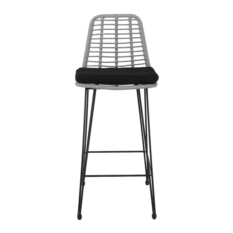 SALSA Bar Stool-Pro with Cushion, Metal Black/Wicker Grey