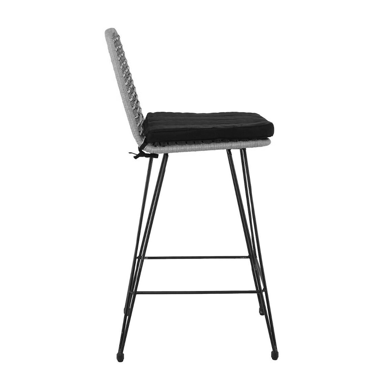 SALSA Bar Stool-Pro with Cushion, Metal Black/Wicker Grey