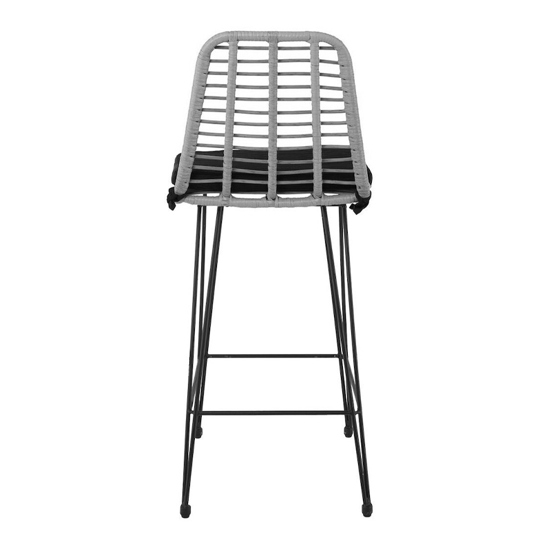 SALSA Bar Stool-Pro with Cushion, Metal Black/Wicker Grey
