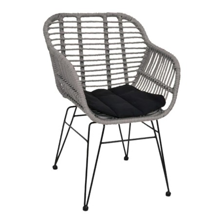SALSA-W Armchair Steel Black/Wicker Grey, Cushion Black