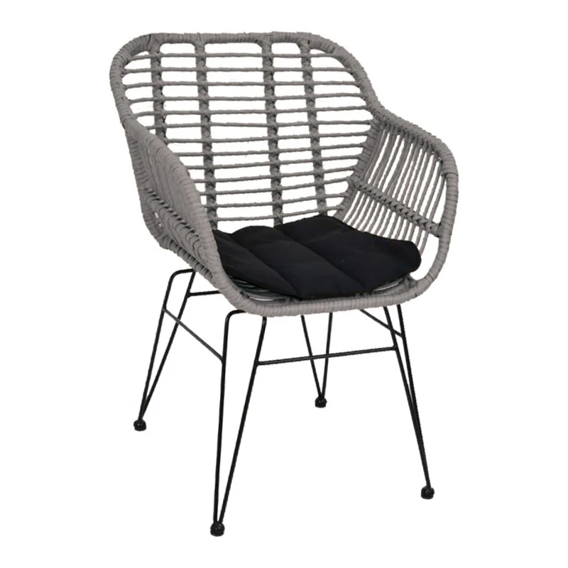SALSA-W Armchair Steel Black/Wicker Grey, Cushion Black