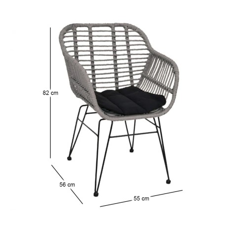 SALSA-W Armchair Steel Black/Wicker Grey, Cushion Black