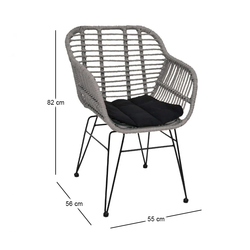SALSA-W Armchair Steel Black/Wicker Grey, Cushion Black