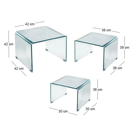 Σετ 3 τεμαχίων Glasser Clear από ενισχυμένο γυαλί 10mm σε χρώμα διαφανές 42X42X42εκ