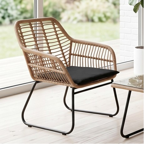SALSA Set (4 pcs) Steel Black/Wicker Natural, Cushion Black