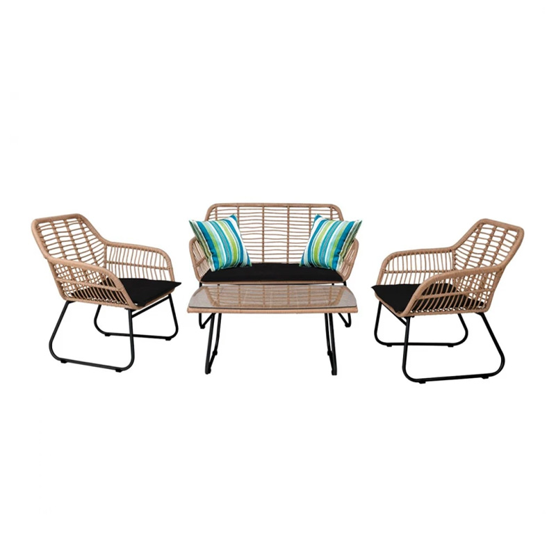 SALSA Set (4 pcs) Steel Black/Wicker Natural, Cushion Black