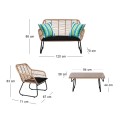 SALSA Set (4 pcs) Steel Black/Wicker Natural, Cushion Black