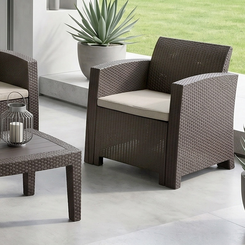SAVANNA Set K/D (Table+2-Seat Sofa+2 Armchairs) PP-UV Brown/Cushions Grey-White