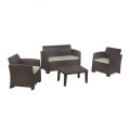 SAVANNA Set K/D (Table+2-Seat Sofa+2 Armchairs) PP-UV Brown/Cushions Grey-White