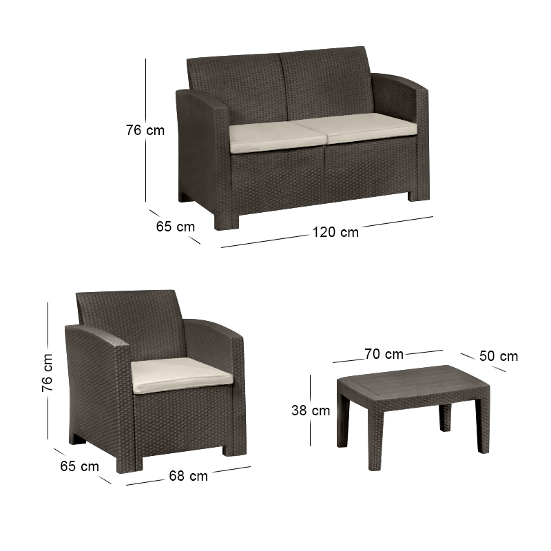 SAVANNA Set K/D (Table+2-Seat Sofa+2 Armchairs) PP-UV Brown/Cushions Grey-White