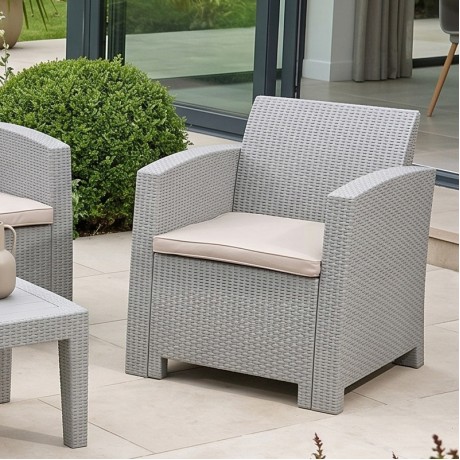 SAVANNA Set K/D (Table+2-Seat Sofa+2 Armchairs) PP-UV Sand Grey/Cushions Beige