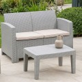 SAVANNA Set K/D (Table+2-Seat Sofa+2 Armchairs) PP-UV Sand Grey/Cushions Beige
