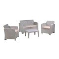 SAVANNA Set K/D (Table+2-Seat Sofa+2 Armchairs) PP-UV Sand Grey/Cushions Beige