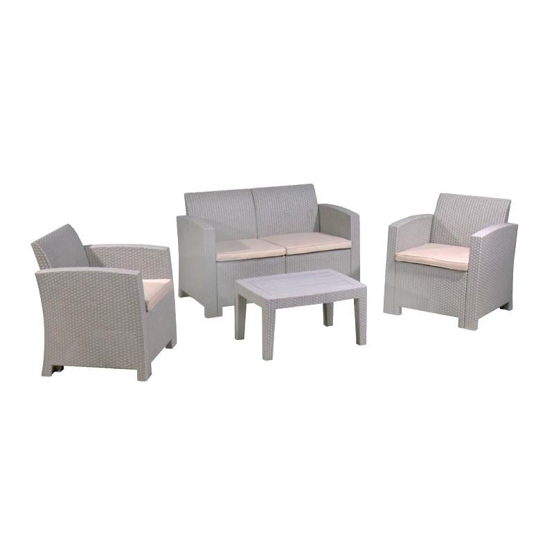 SAVANNA Set K/D (Table+2-Seat Sofa+2 Armchairs) PP-UV Sand Grey/Cushions Beige