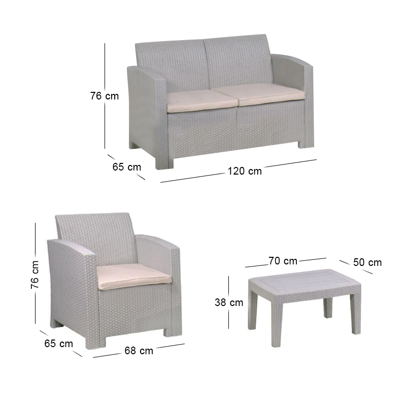 SAVANNA Set K/D (Table+2-Seat Sofa+2 Armchairs) PP-UV Sand Grey/Cushions Beige