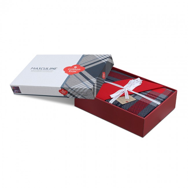 Σετ παπλωματοθήκη Abel Cotton Box 4 τμχ Διπλή (200x220) χρώμα σκούρο μπλε - κόκκινο