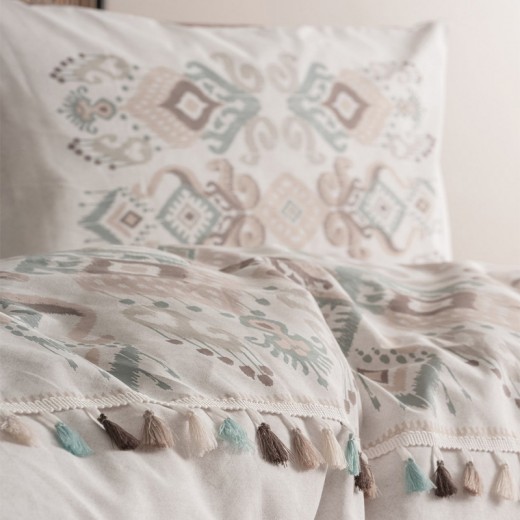 Σετ παπλωματοθήκη Asilo Cotton Box 4 τμχ Διπλή (200x220) χρώμα καφέ - λευκό