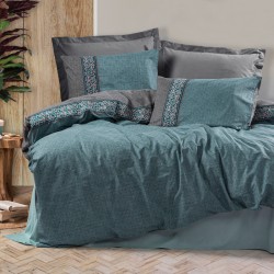 Σετ παπλωματοθήκη Ema Cotton Box 3 τμχ Μονή (160x220) χρώμα πετρόλ