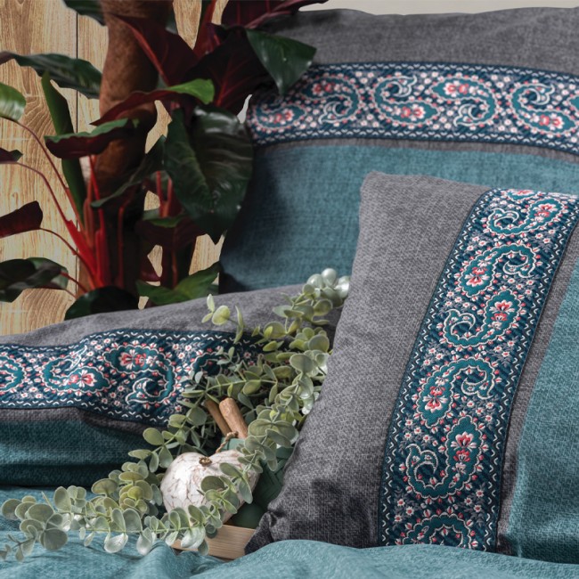 Σετ παπλωματοθήκη Ema Cotton Box 3 τμχ Μονή (160x220) χρώμα πετρόλ