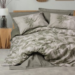 Σετ παπλωματοθήκη Frond Cotton Box 4 τμχ Διπλή (200x220) χρώμα χακί
