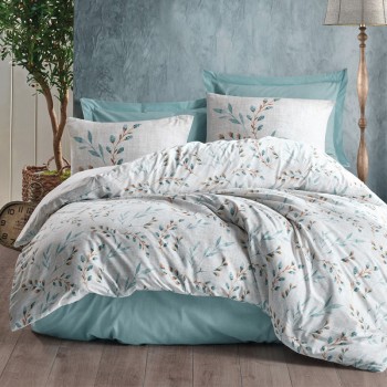 Σετ παπλωματοθήκη Lendell Cotton Box 4 τμχ Διπλή (200x220) χρώμα μέντα - λευκό