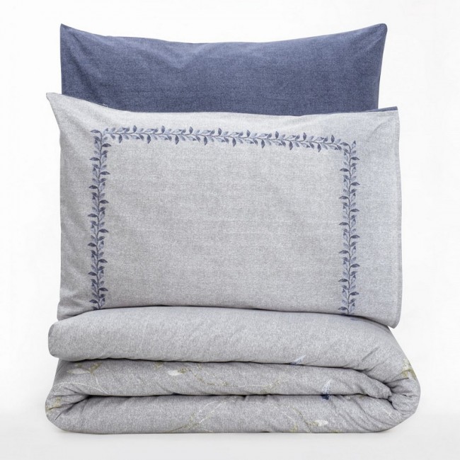 Σετ παπλωματοθήκη Nitsa Cotton Box 3 τμχ Μονή (160x220) χρώμα σκούρο μπλε - γκρι