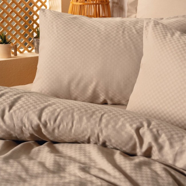 Σετ παπλωματοθήκη Plaid Cotton Box 4 τμχ Διπλή (200x220) χρώμα mink