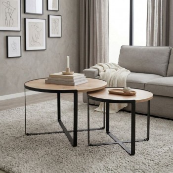 Σετ τραπεζάκια σαλονιού Davis Megapap 2τμχ. χρώμα φυσικό οξιάς 70x69x46εκ.