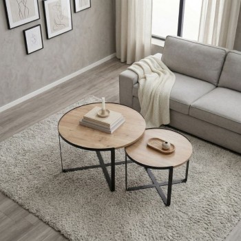 Σετ τραπεζάκια σαλονιού Davis Megapap 2τμχ. χρώμα φυσικό οξιάς 70x69x46εκ.