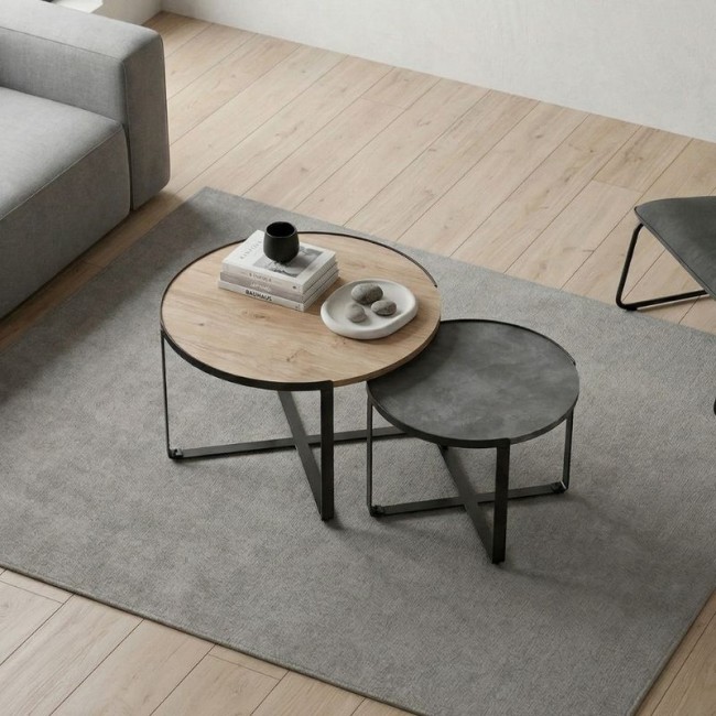 Davis Megapap metallic - melamine coffee tables in sonoma - anthracite color 70x69x46cm.