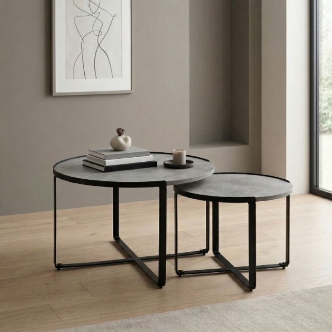 Davis Megapap metallic - melamine coffee tables in beton grey color 70x69x46cm.