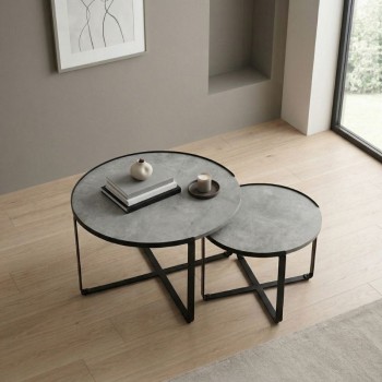 Σετ τραπεζάκια σαλονιού Davis Megapap 2τμχ. χρώμα γκρι σκυροδέματος 70x69x46εκ.