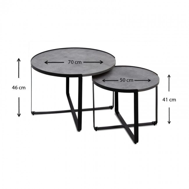 Davis Megapap metallic - melamine coffee tables in beton grey color 70x69x46cm.