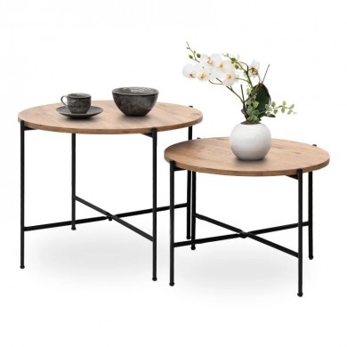 Zayden Megapap metallic - melamine set side tables 2 pieces in pine oak color 65x65x52cm.