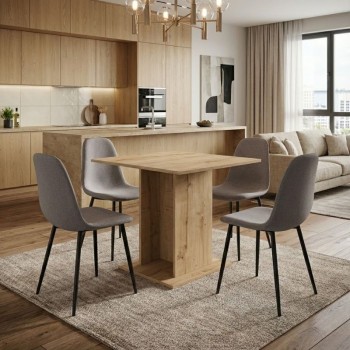 Σετ τραπεζαρία 5τμχ Allos - Iris Megapap χρώμα sapphire oak - ανοιχτό μπεζ 75x75x77εκ.